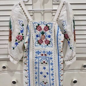 Farm Rio Embroidered Floral White Dress